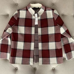 Ann Taylor Sweater Coat - Red Plaid, Size Small